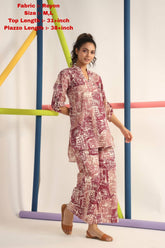 Maroon & Cream Abstract Printed Rayon Co-Ord Set for Women